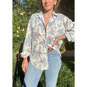 80s Kyoto Kasuals Oversized Floral Button-Down Shirt – Cotton, Made in Qatar